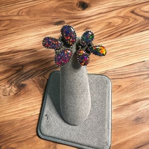 Aurora Opals Set in Solid Sterling Silver Flutter Ring